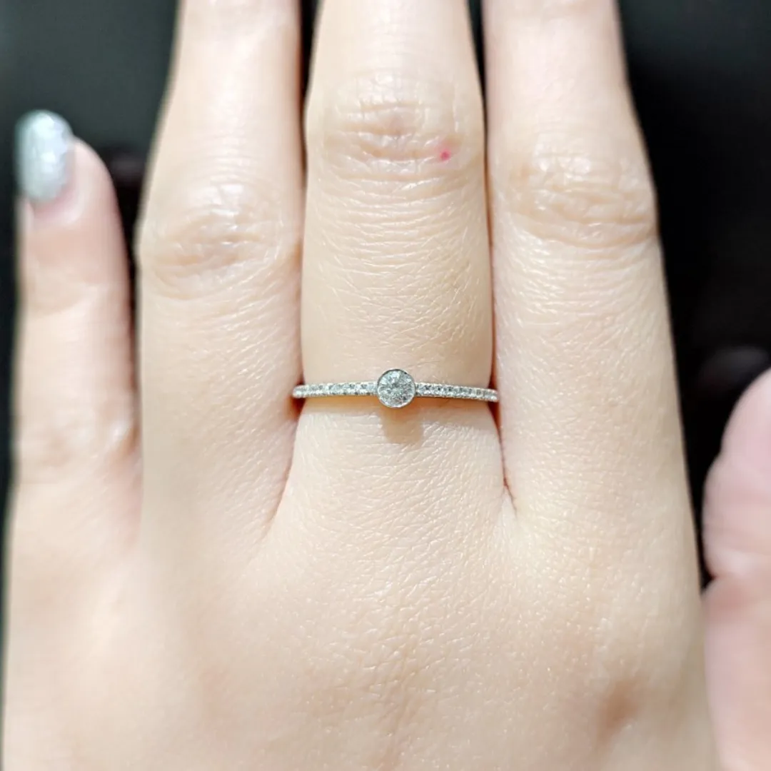 .14ctw Diamond Bezel Paved 18K White Gold Promise Ring/Engagement Ring/ Women's Ring