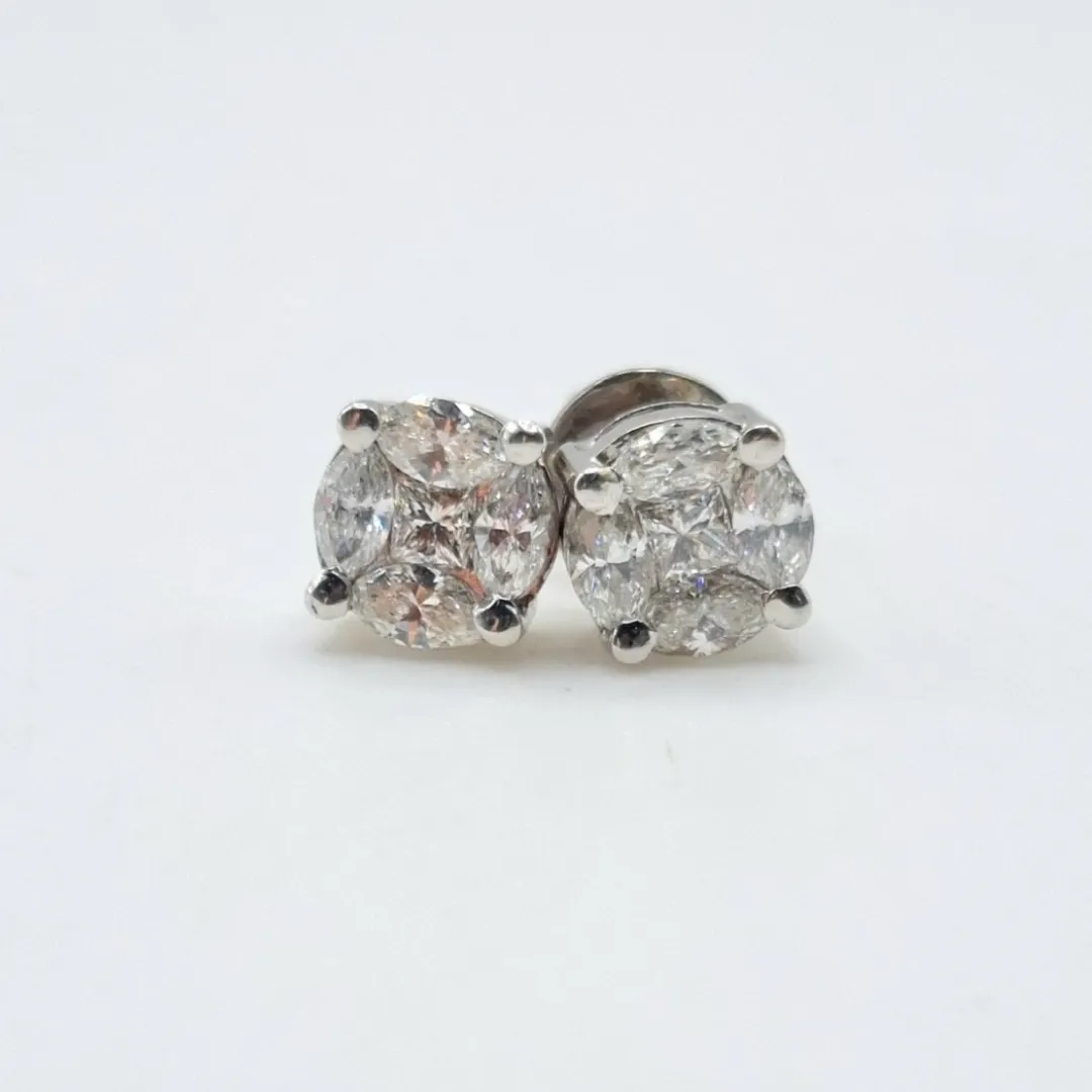 1.5 CT Pie Cut Diamond Earrings 14K White Gold