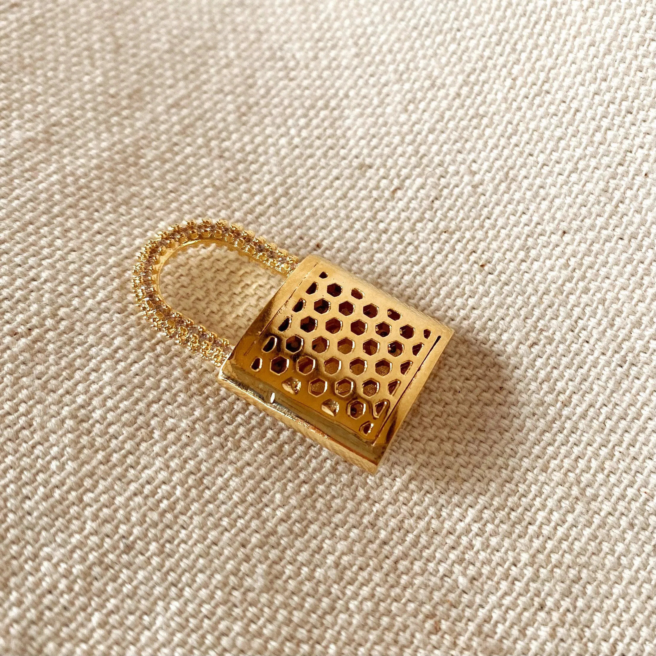18k Gold Filled Cubic Zirconia Heart Lock Pendant