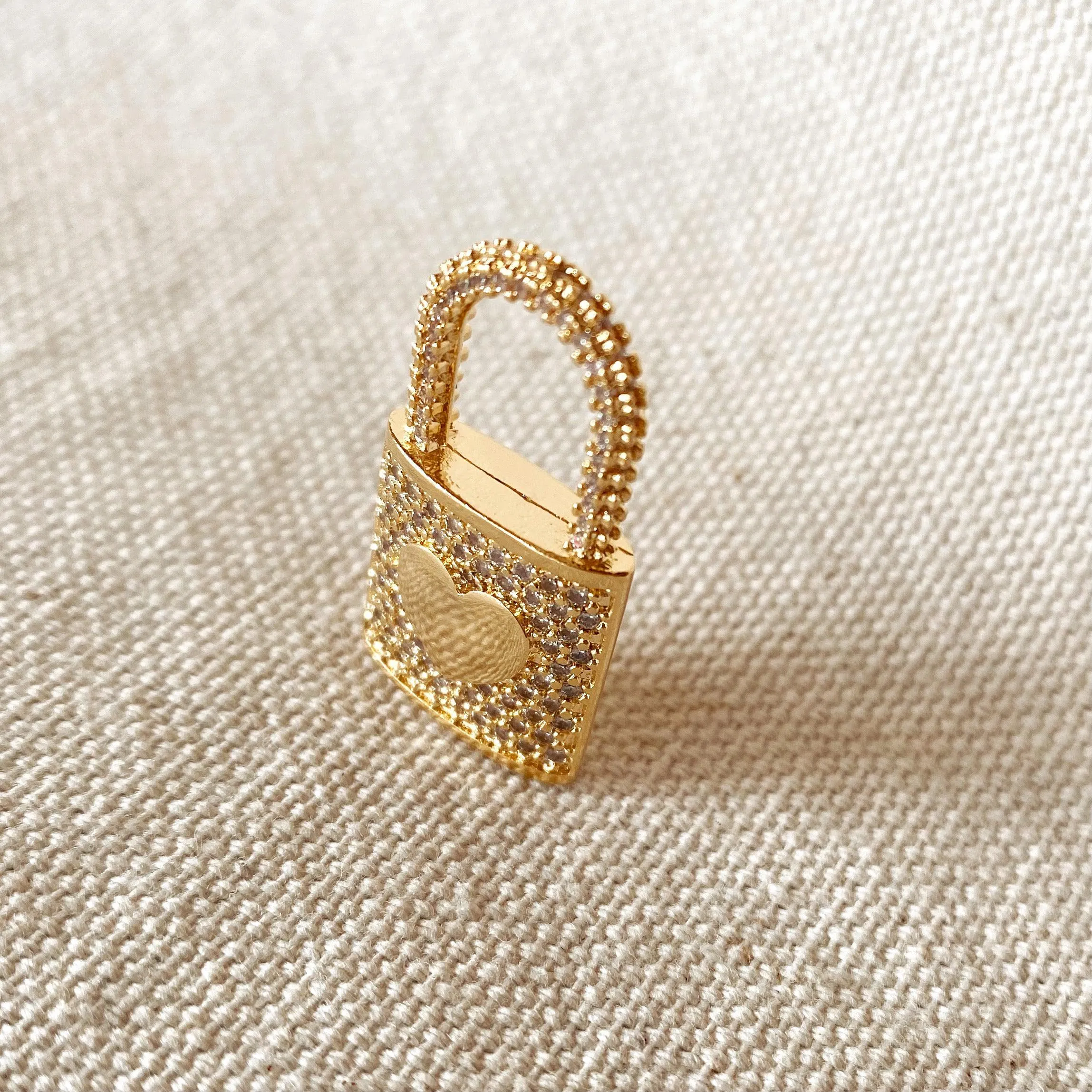 18k Gold Filled Cubic Zirconia Heart Lock Pendant
