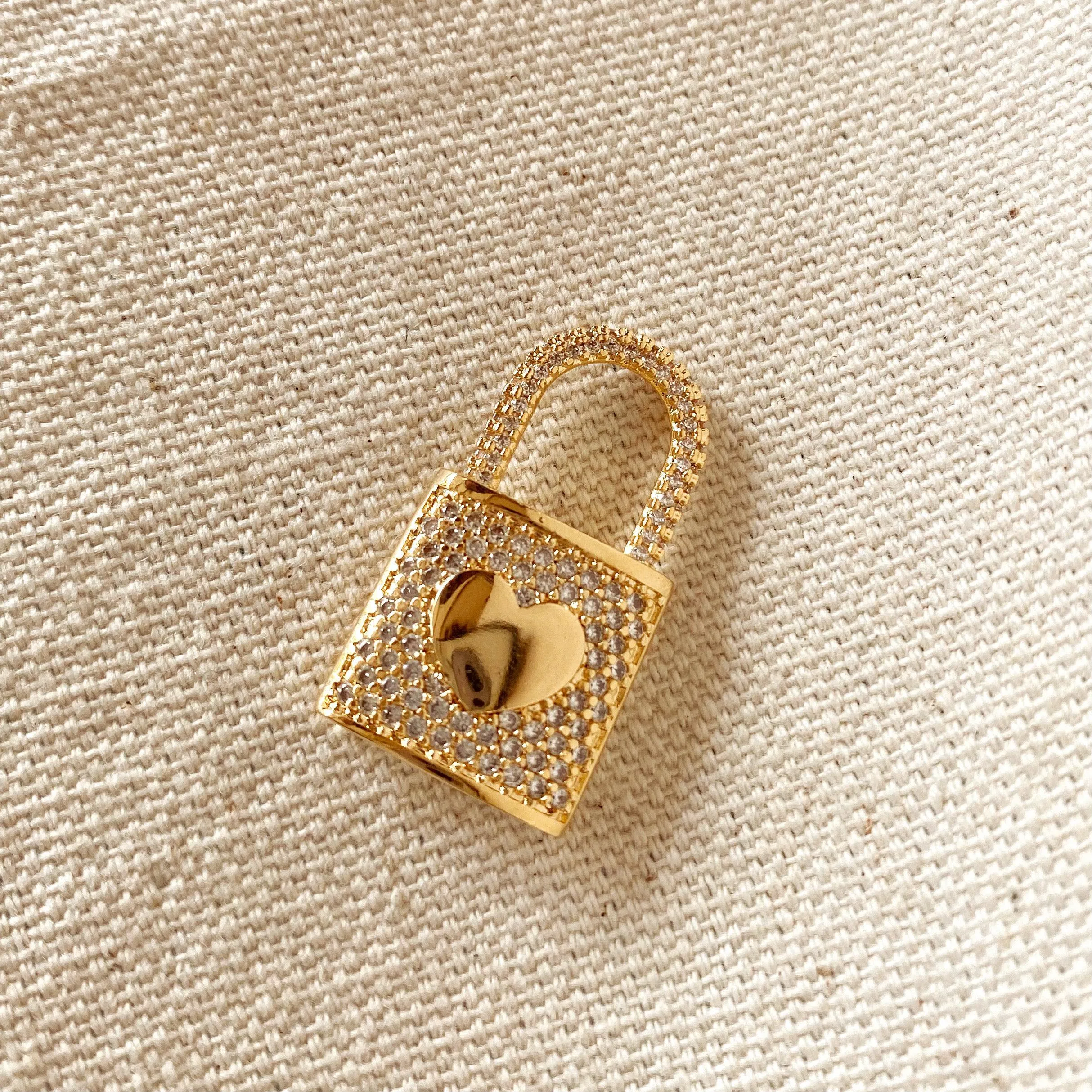 18k Gold Filled Cubic Zirconia Heart Lock Pendant
