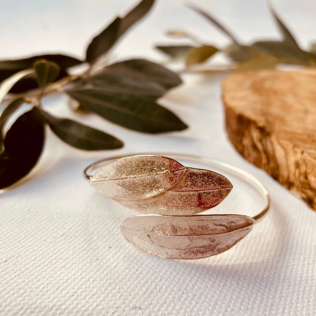 3 Olive Leaves Sterling Silver Snake Bracelet