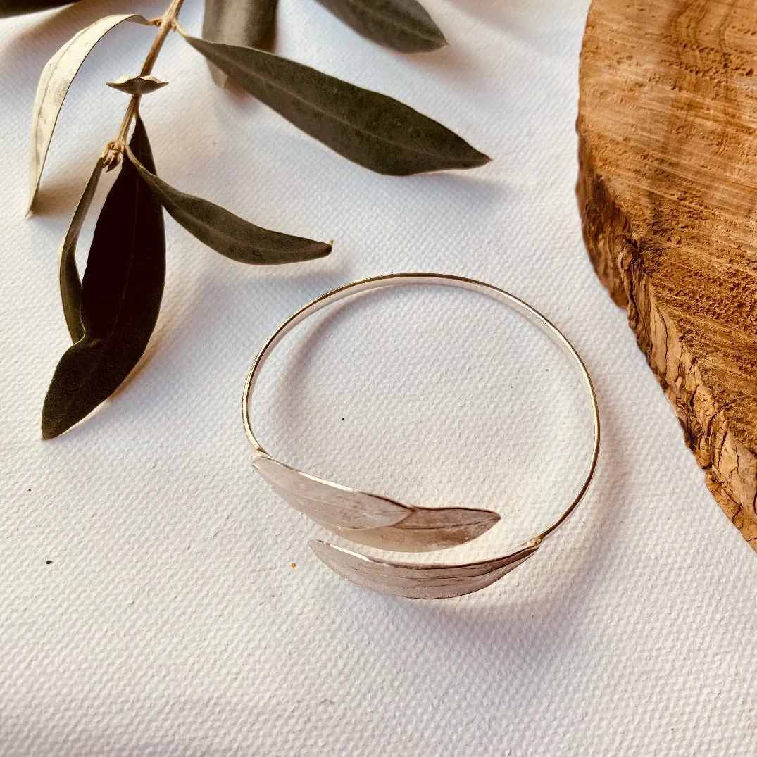 3 Olive Leaves Sterling Silver Snake Bracelet