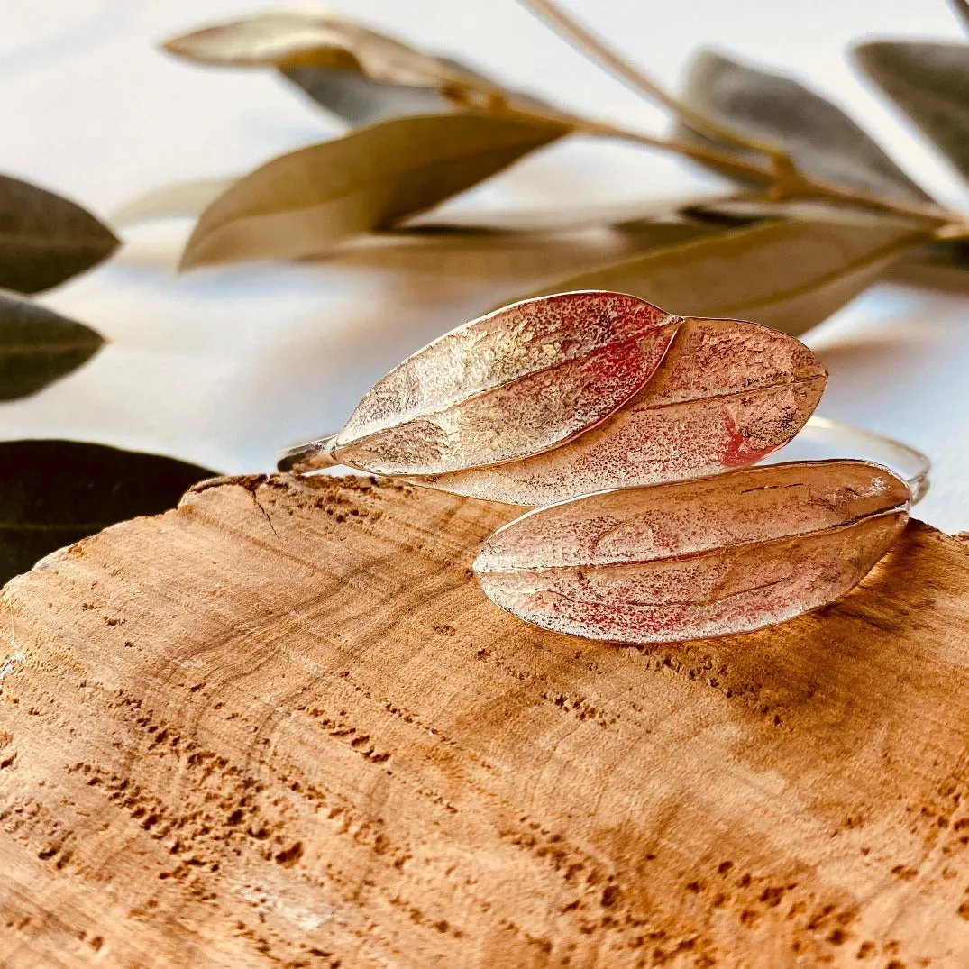 3 Olive Leaves Sterling Silver Snake Bracelet