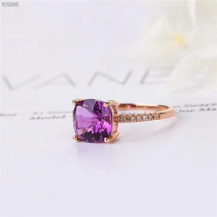7mm Cushion Amethyst Engagement Ring/Women's Ring with Side Diamonds