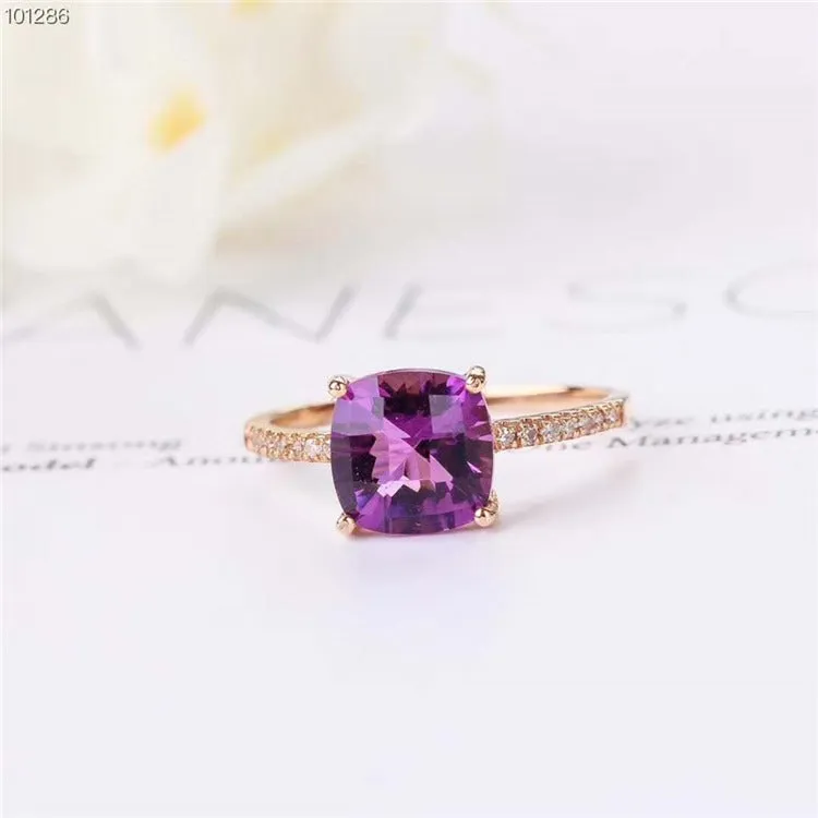 7mm Cushion Amethyst Engagement Ring/Women's Ring with Side Diamonds