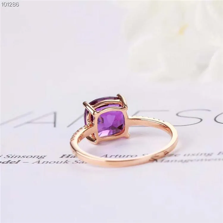 7mm Cushion Amethyst Engagement Ring/Women's Ring with Side Diamonds