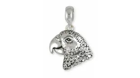 African Grey Charm Slide Jewelry Sterling Silver Handmade Parrot Charm Slide AFG2X-PNS