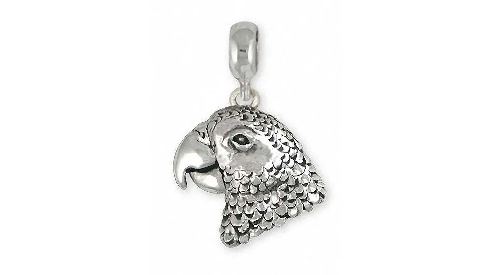 African Grey Charm Slide Jewelry Sterling Silver Handmade Parrot Charm Slide AFG2X-PNS