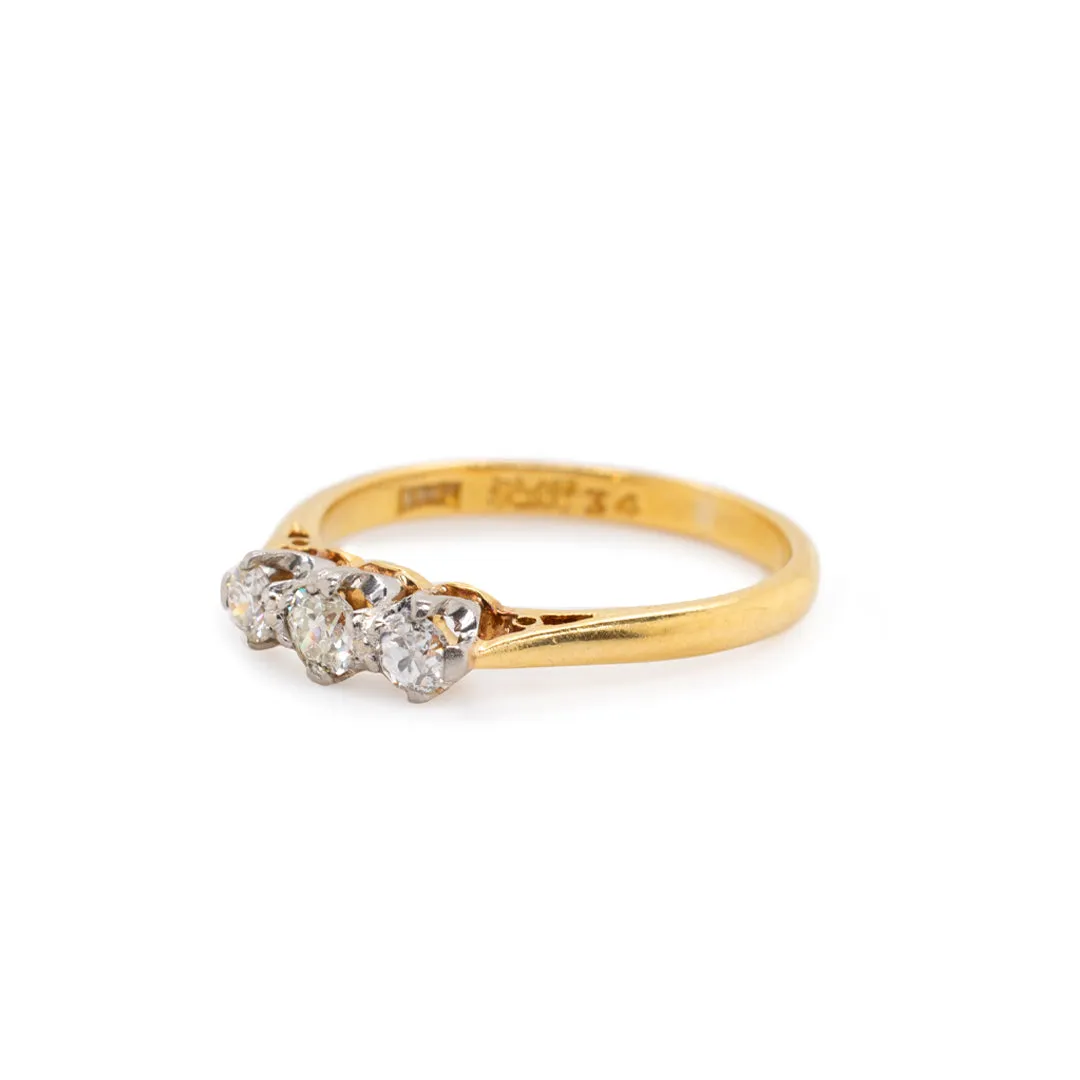 Antique Edwardian Era Platinum & 18K Yellow Gold Diamond Engagement Ring