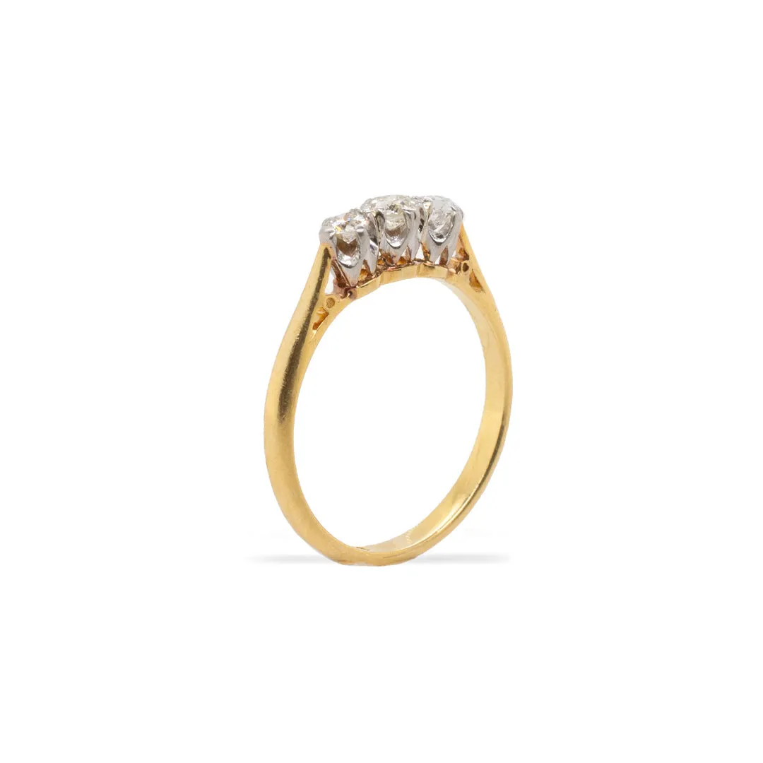 Antique Edwardian Era Platinum & 18K Yellow Gold Diamond Engagement Ring