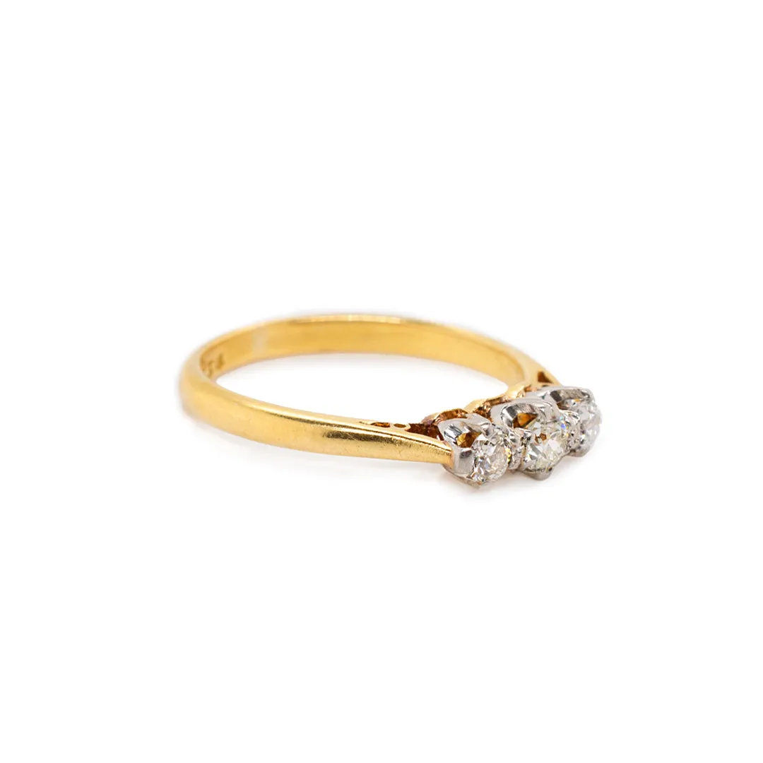 Antique Edwardian Era Platinum & 18K Yellow Gold Diamond Engagement Ring