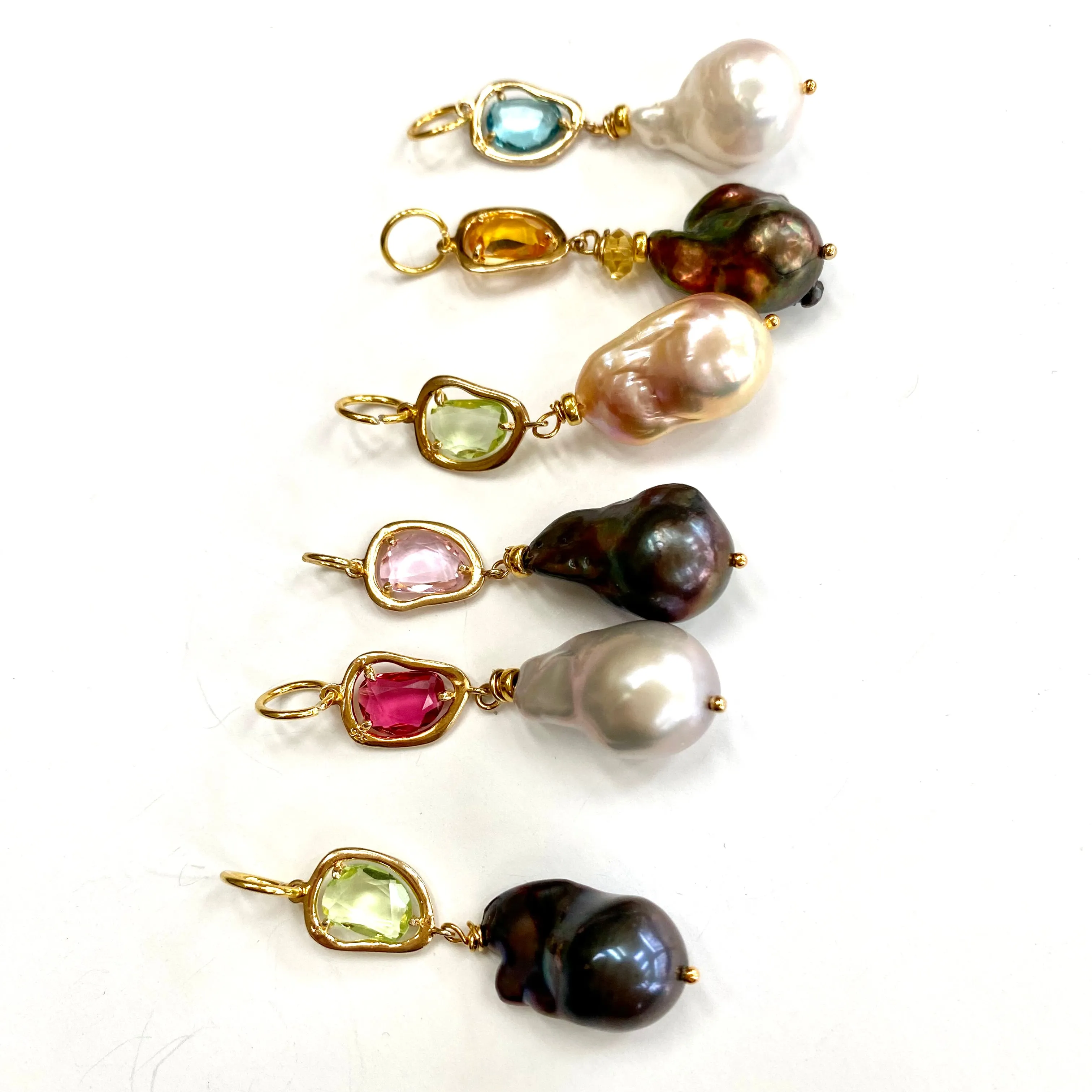 Aquamarine Candy Necklace, Baroque Pearl Pendant, Gold Vermeil, March Birthstone, 19-21inches