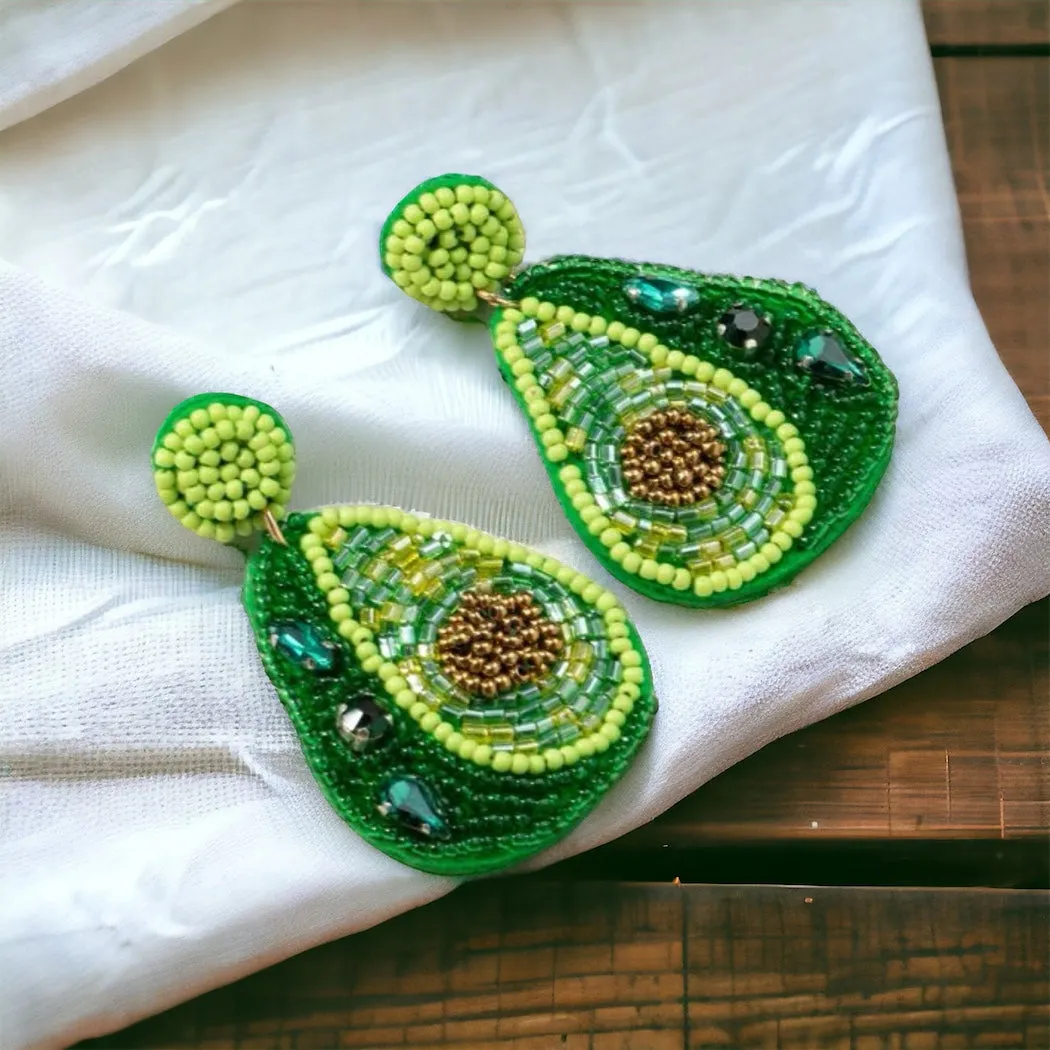 Beaded Avocado Earrings - Beaded Earrings, Handmade Jewelry, Avocado Jewelry, Handmade Earrings, Beaded Jewelry, Food Earrings