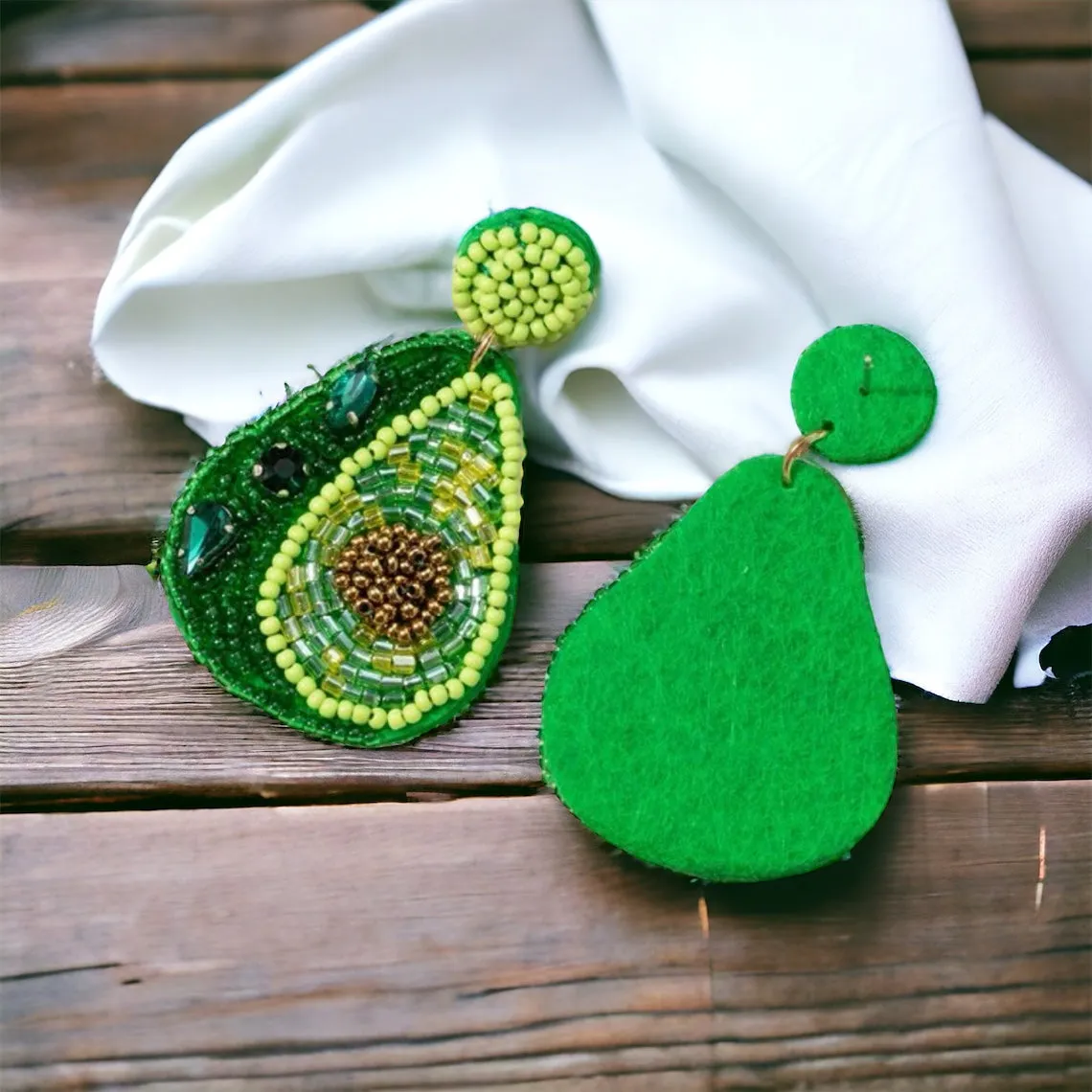 Beaded Avocado Earrings - Beaded Earrings, Handmade Jewelry, Avocado Jewelry, Handmade Earrings, Beaded Jewelry, Food Earrings