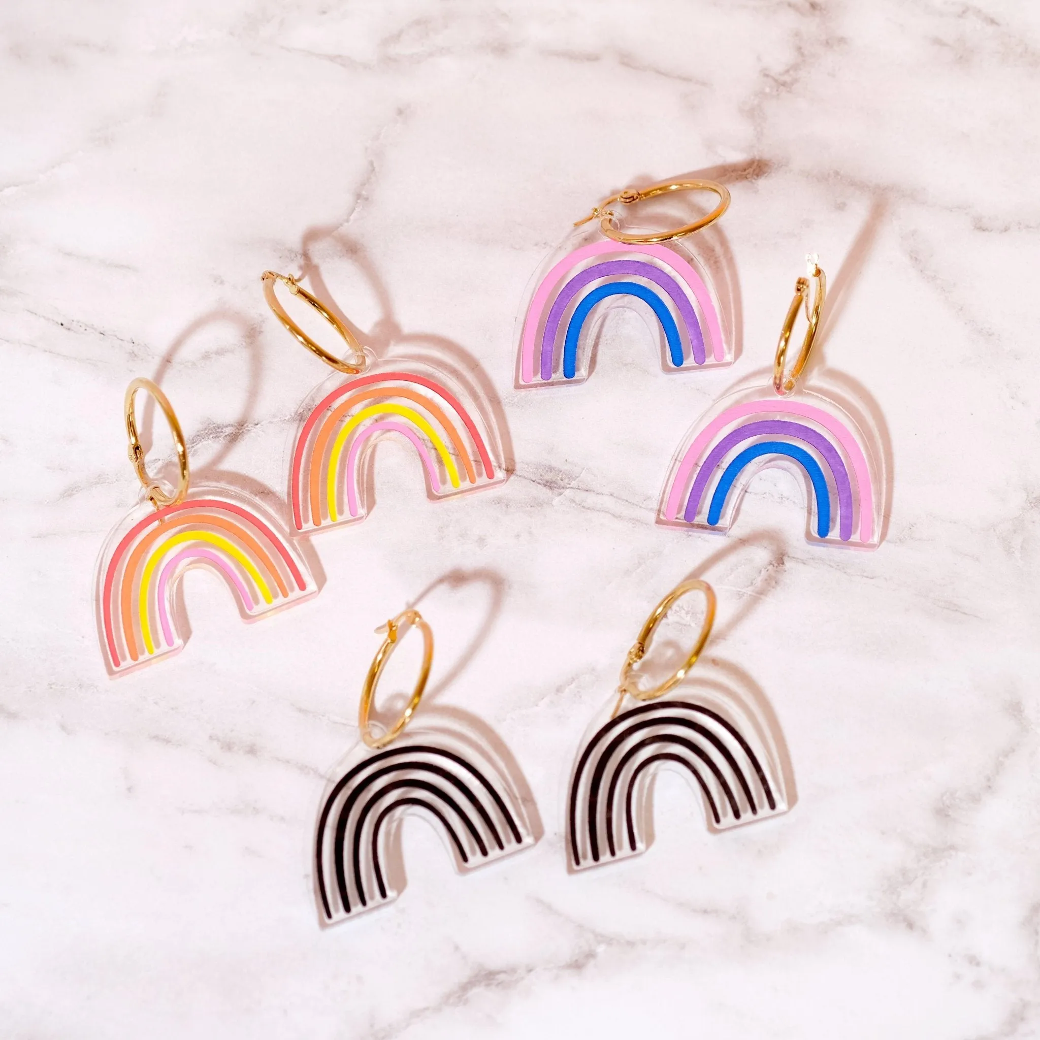 Black Rainbow Hoop Earrings
