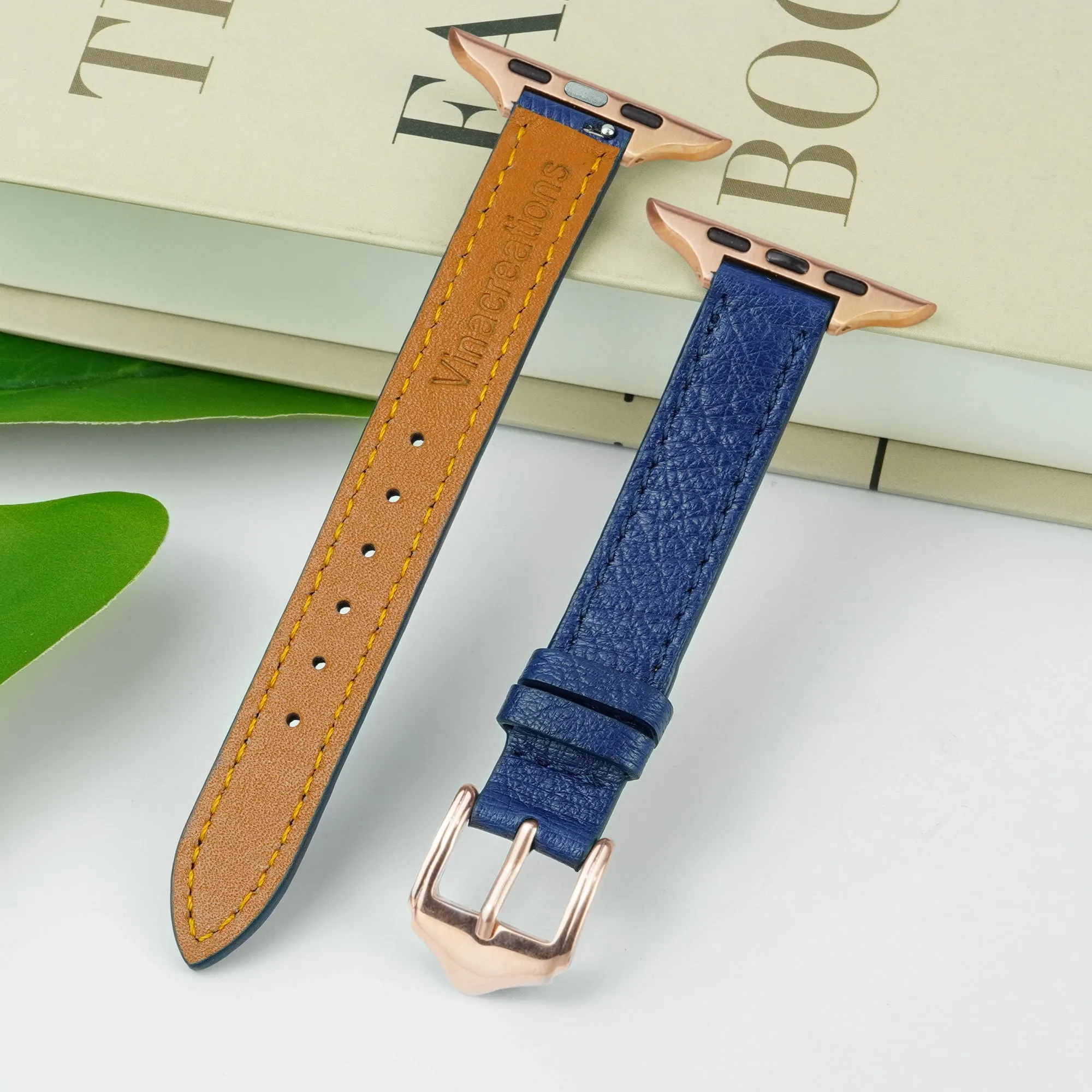 Blue Flat Ostrich Leather Band Compatible Apple Watch Iwatch 38mm Screen Protector Case Black Adapter Replacement Strap For Smartwatch Series 1 2 3 Leather Handmade AW-184G-W-38MM