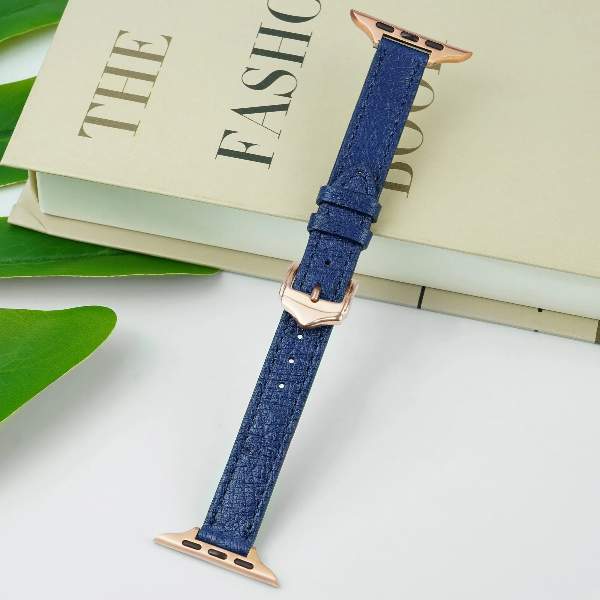 Blue Flat Ostrich Leather Band Compatible Apple Watch Iwatch 38mm Screen Protector Case Black Adapter Replacement Strap For Smartwatch Series 1 2 3 Leather Handmade AW-184G-W-38MM