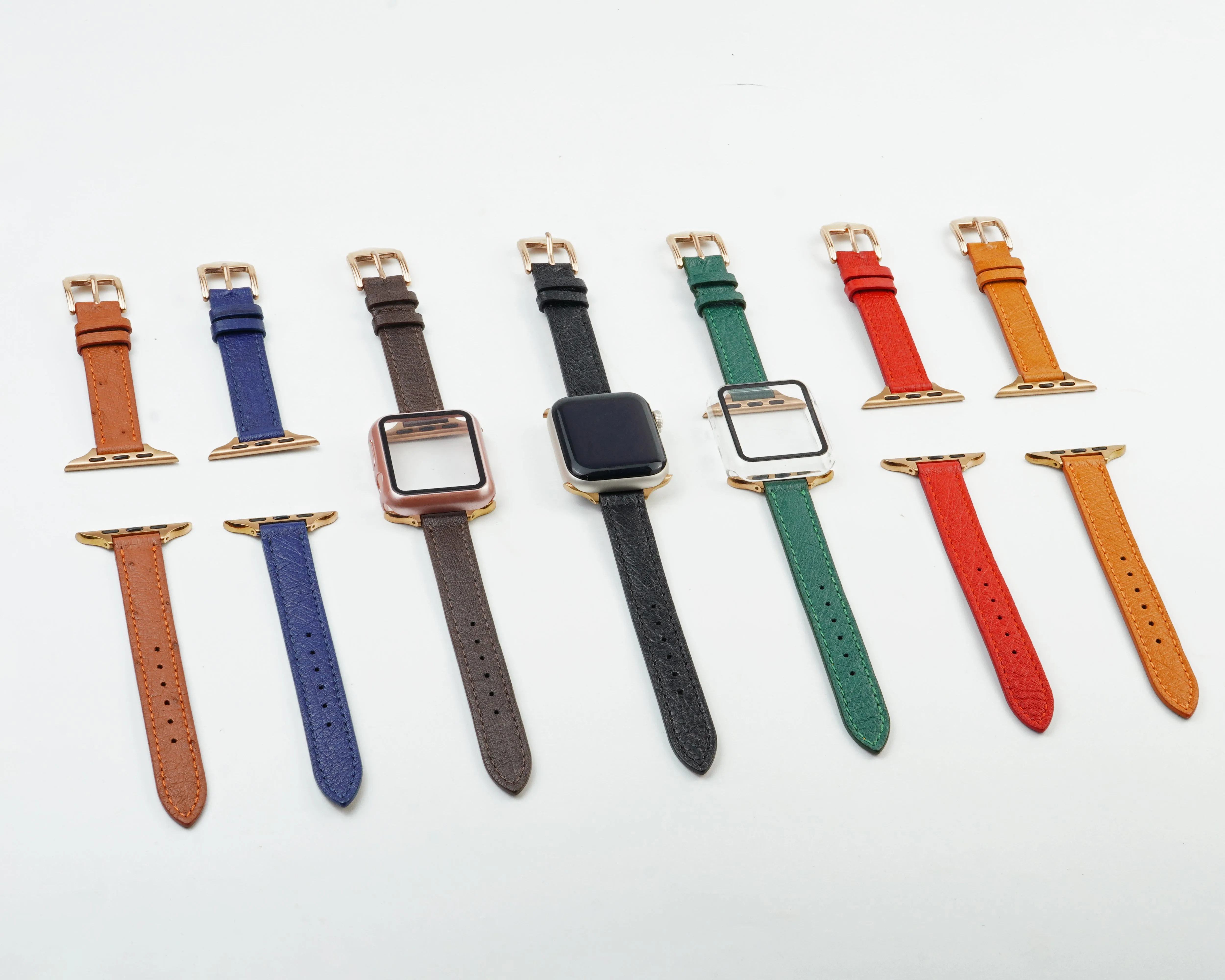 Blue Flat Ostrich Leather Band Compatible Apple Watch Iwatch 38mm Screen Protector Case Black Adapter Replacement Strap For Smartwatch Series 1 2 3 Leather Handmade AW-184G-W-38MM
