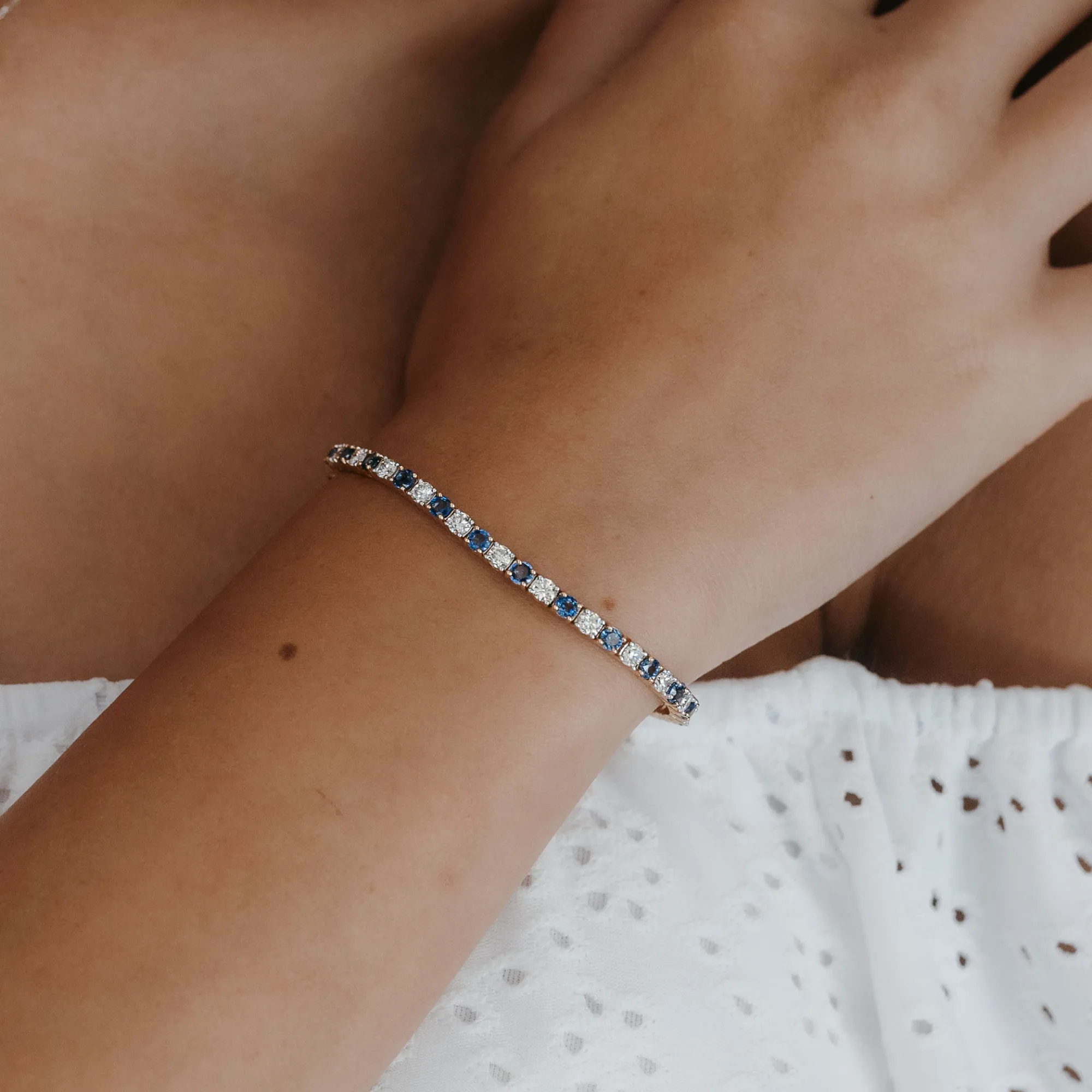 Blue Sapphire & Diamond Tennis Bracelet