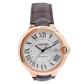 Cartier Men's Ballon Bleu Pink Gold 42mm Silver Roman Dial Watch Reference #: WGBB0017
