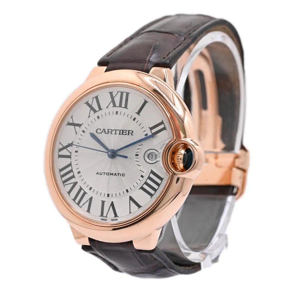 Cartier Men's Ballon Bleu Pink Gold 42mm Silver Roman Dial Watch Reference #: WGBB0017