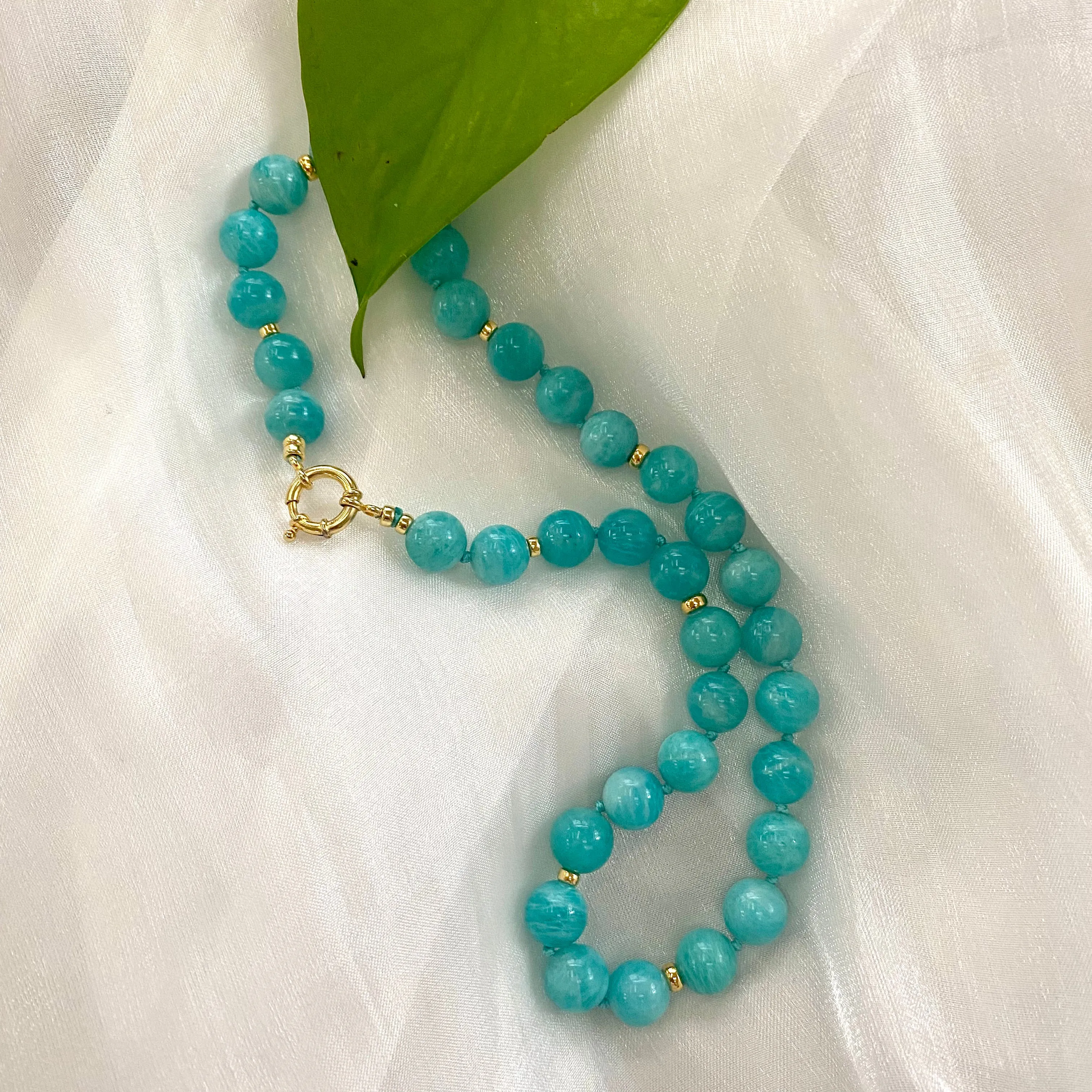 Chunky Blue Amazonite Gumball Candy Necklace, Gold Vermeil, 20inches