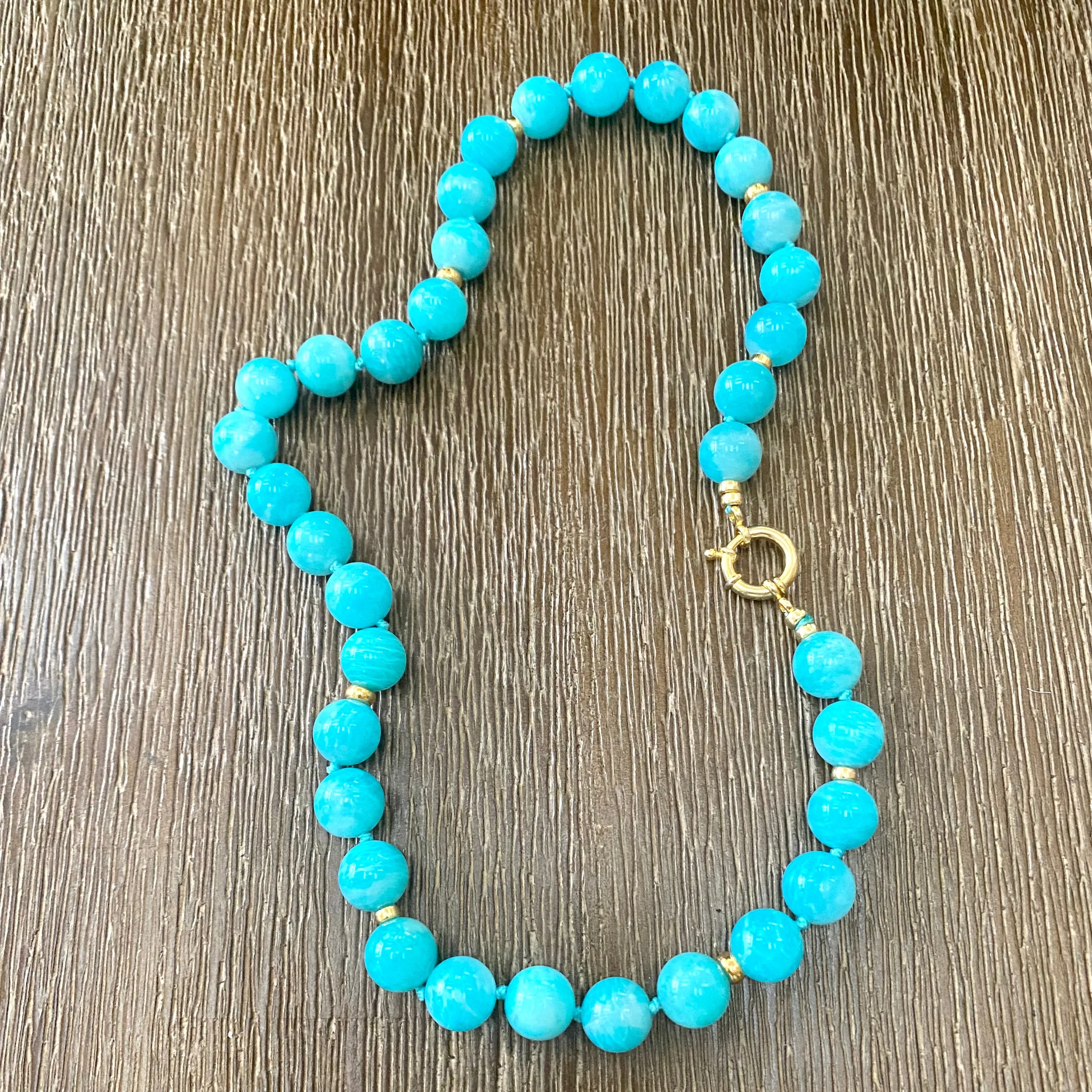 Chunky Blue Amazonite Gumball Candy Necklace, Gold Vermeil, 20inches
