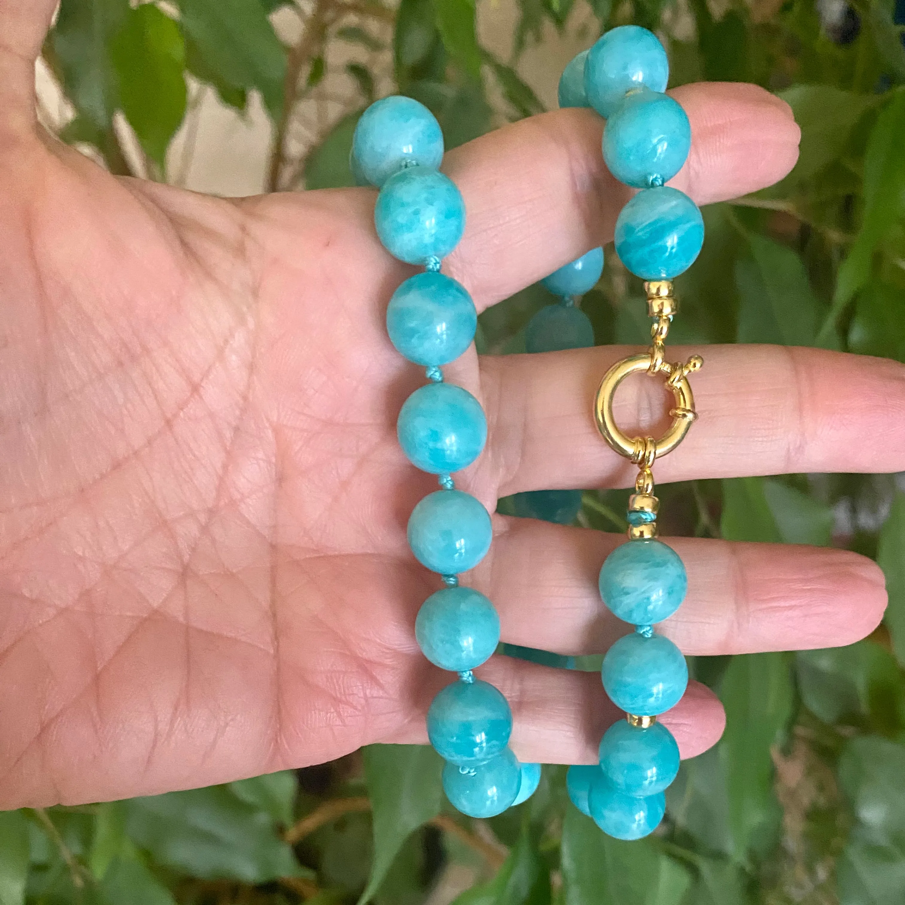 Chunky Blue Amazonite Gumball Candy Necklace, Gold Vermeil, 20inches