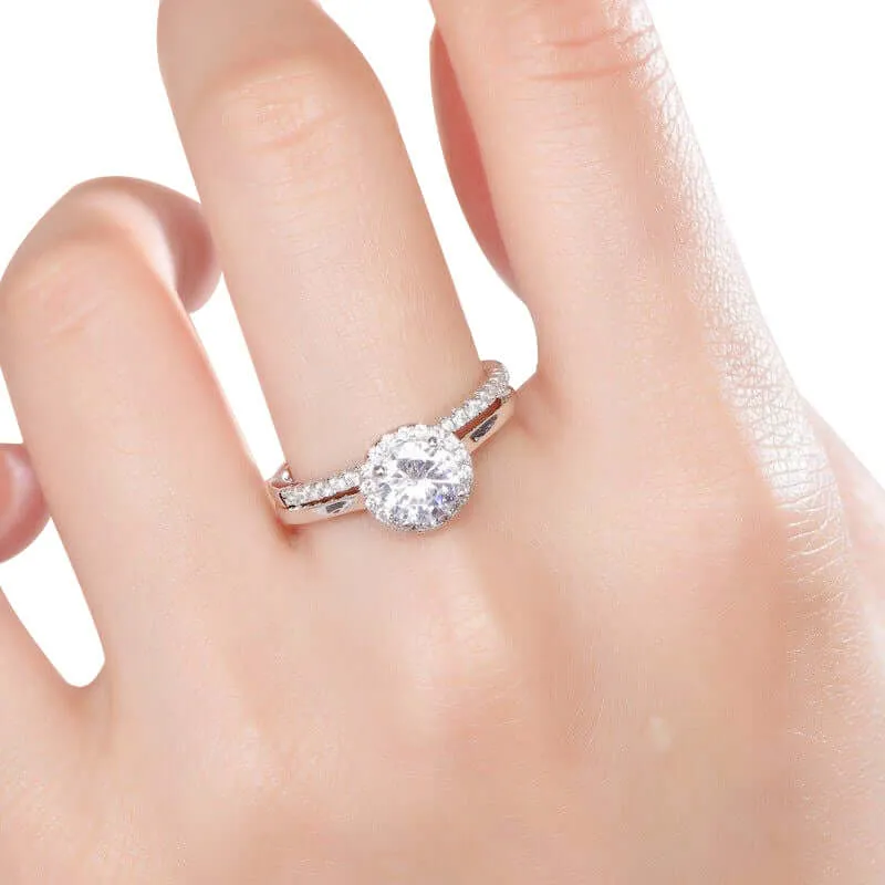 Classic 2Pcs Moissanite Round Cut Engagement Ring Set
