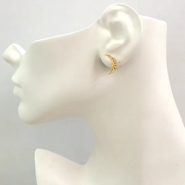 Crescent Moon Stud with Rhodolite Garnet, Peridot, Blue Topaz and Druzzy Agate Titanium Coated Twinset Earrings