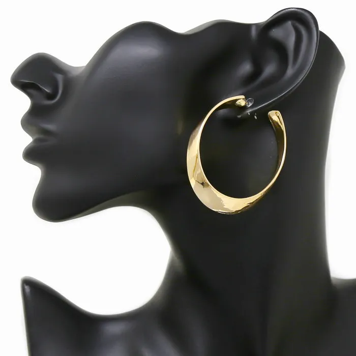 Curved Flattened Metal Hoop Earrings