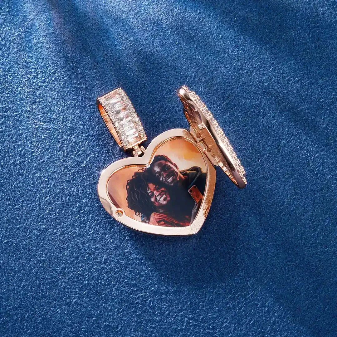 Custom Mini Baguette Heart Cover Photo Pendant
