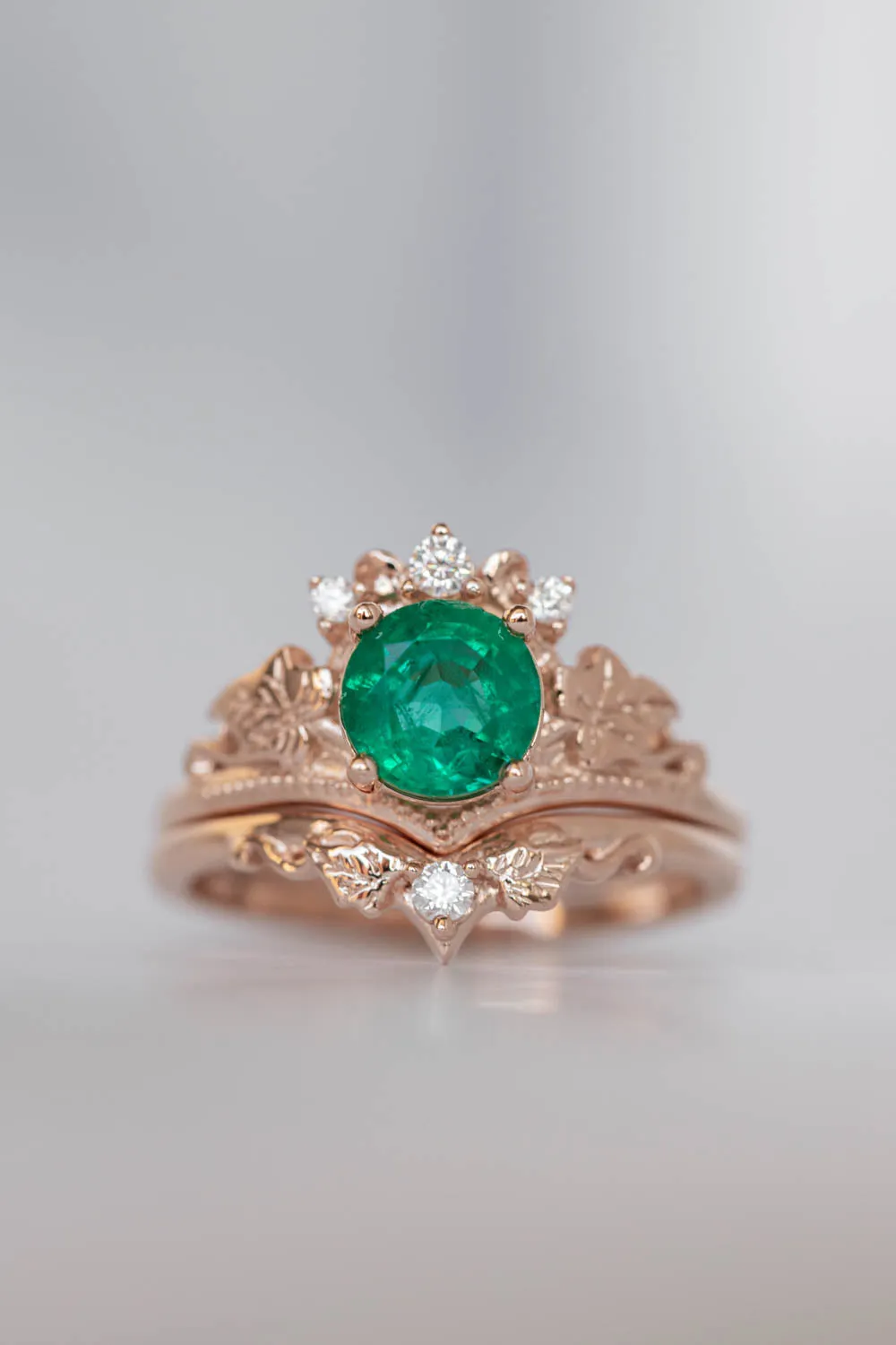 Emerald rose gold engagement ring, 1 carat gemstone ring / Ariadne