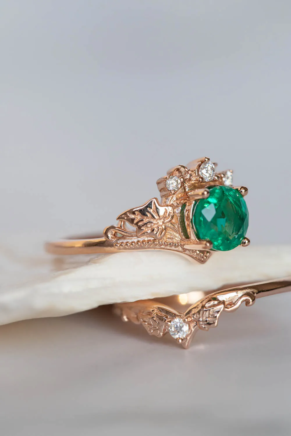 Emerald rose gold engagement ring, 1 carat gemstone ring / Ariadne