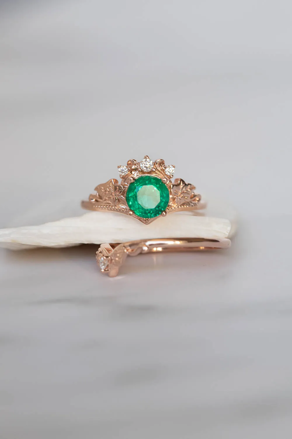 Emerald rose gold engagement ring, 1 carat gemstone ring / Ariadne