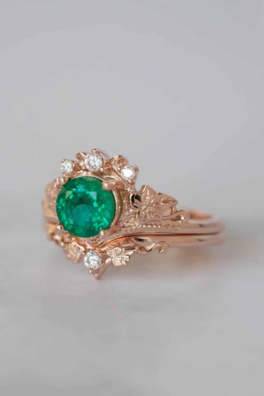 Emerald rose gold engagement ring, 1 carat gemstone ring / Ariadne