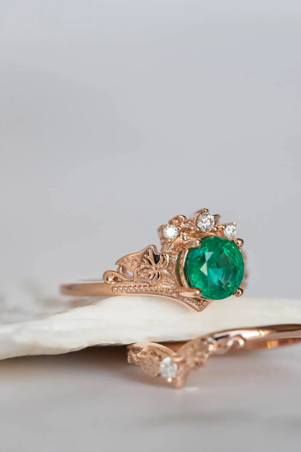 Emerald rose gold engagement ring, 1 carat gemstone ring / Ariadne