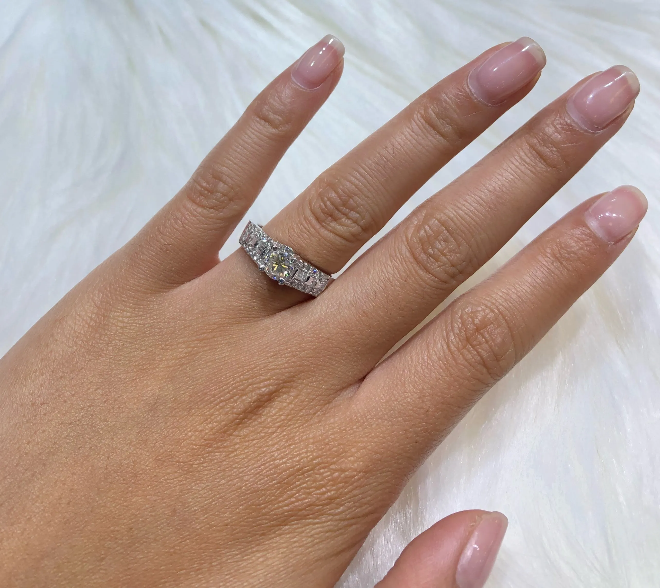 European Shank Diamond Engagement Ring Set 1.55 ct tw 14K White Gold DENG058