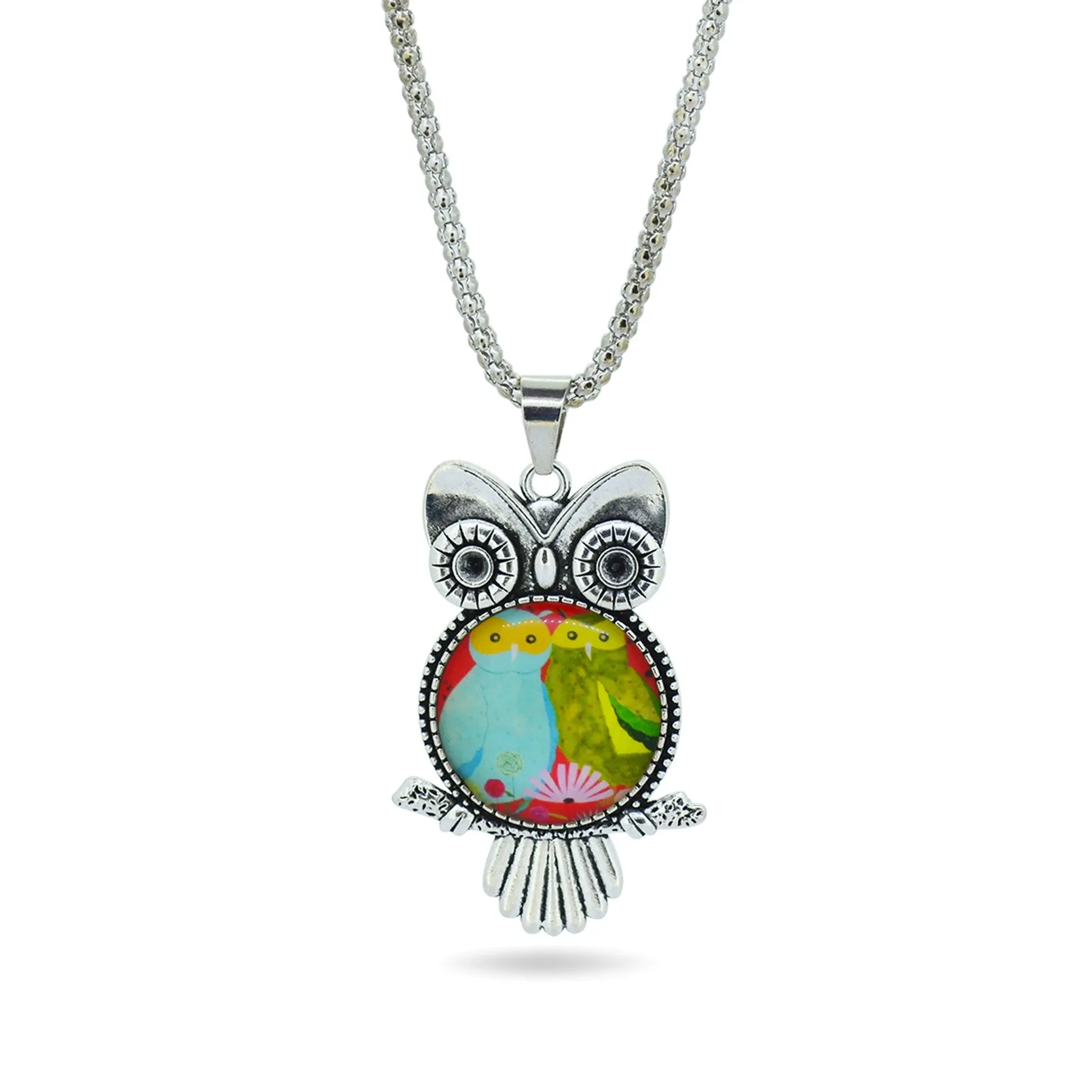Fashion Owl pendant necklace newest glass cabochon necklace in jewelry vintage sterling silver statement chain necklace