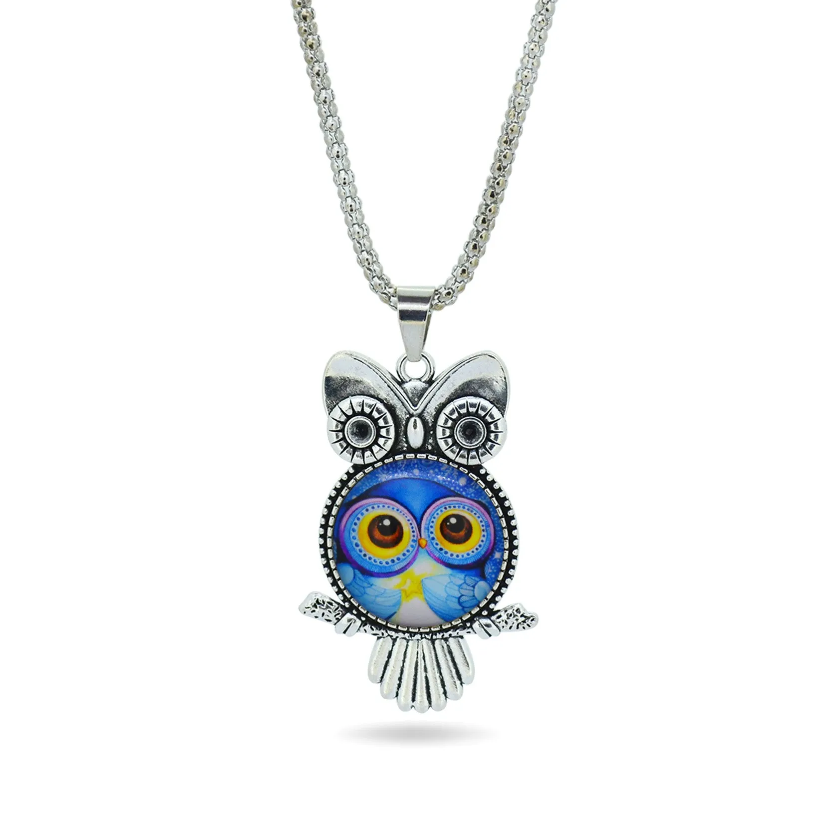 Fashion Owl pendant necklace newest glass cabochon necklace in jewelry vintage sterling silver statement chain necklace