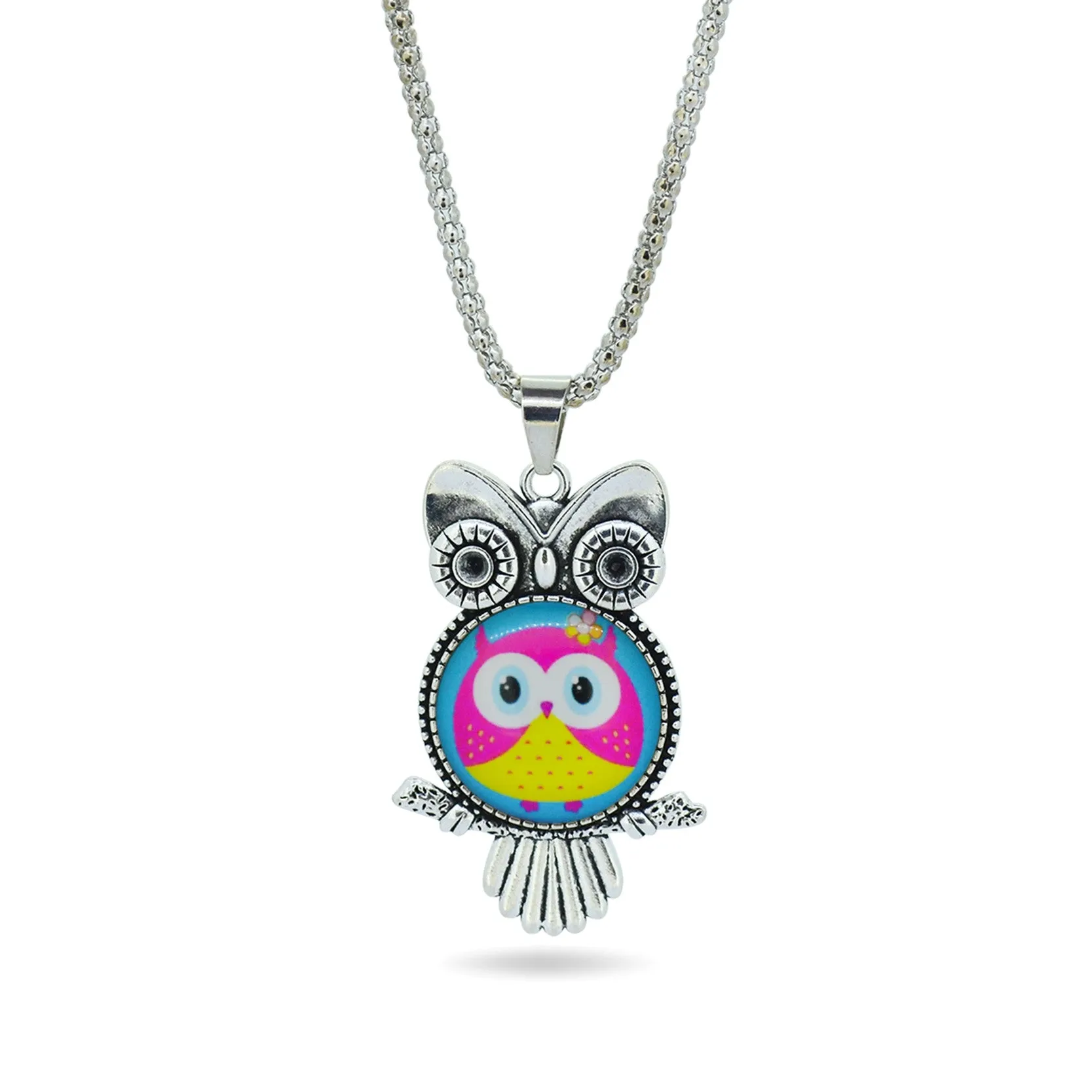 Fashion Owl pendant necklace newest glass cabochon necklace in jewelry vintage sterling silver statement chain necklace