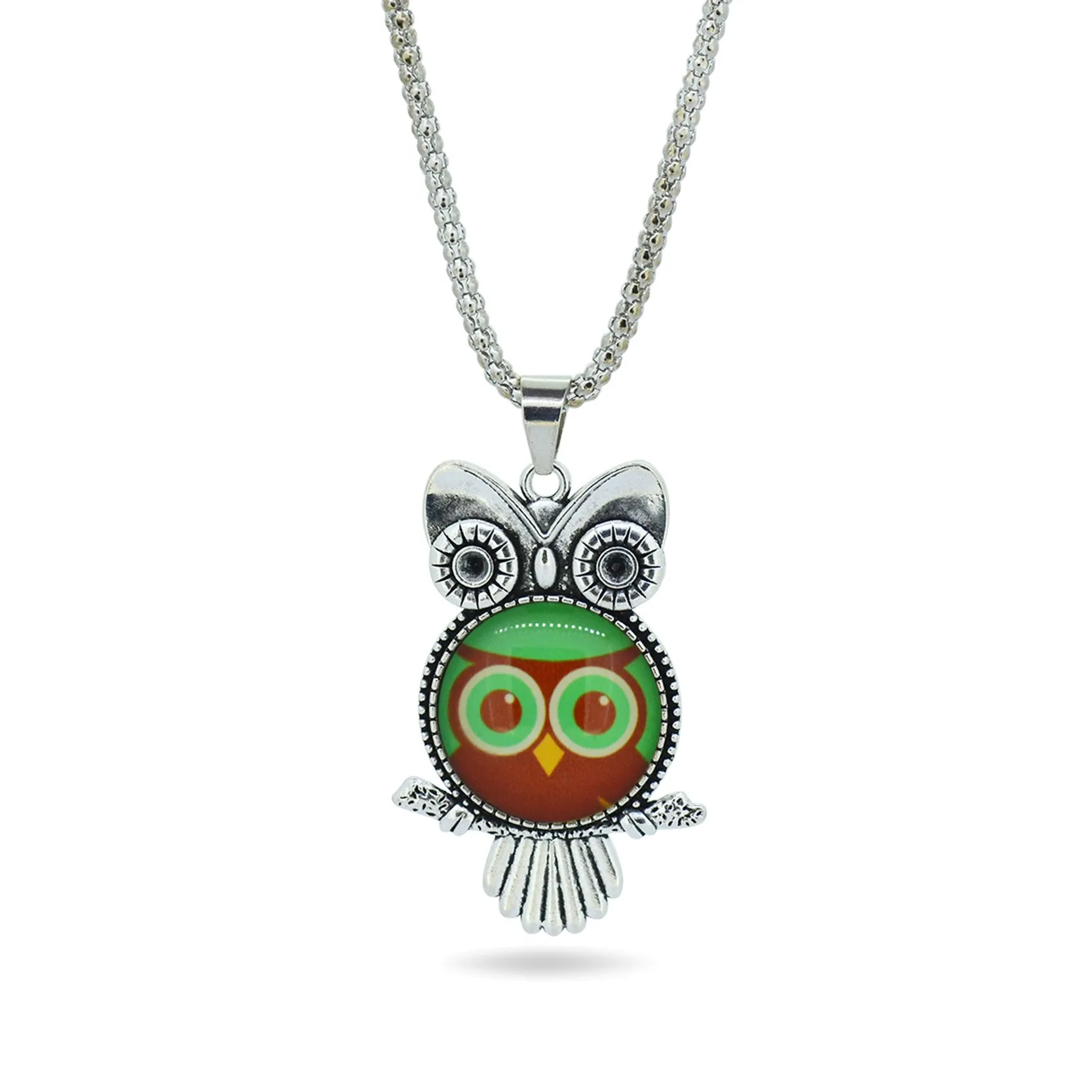 Fashion Owl pendant necklace newest glass cabochon necklace in jewelry vintage sterling silver statement chain necklace