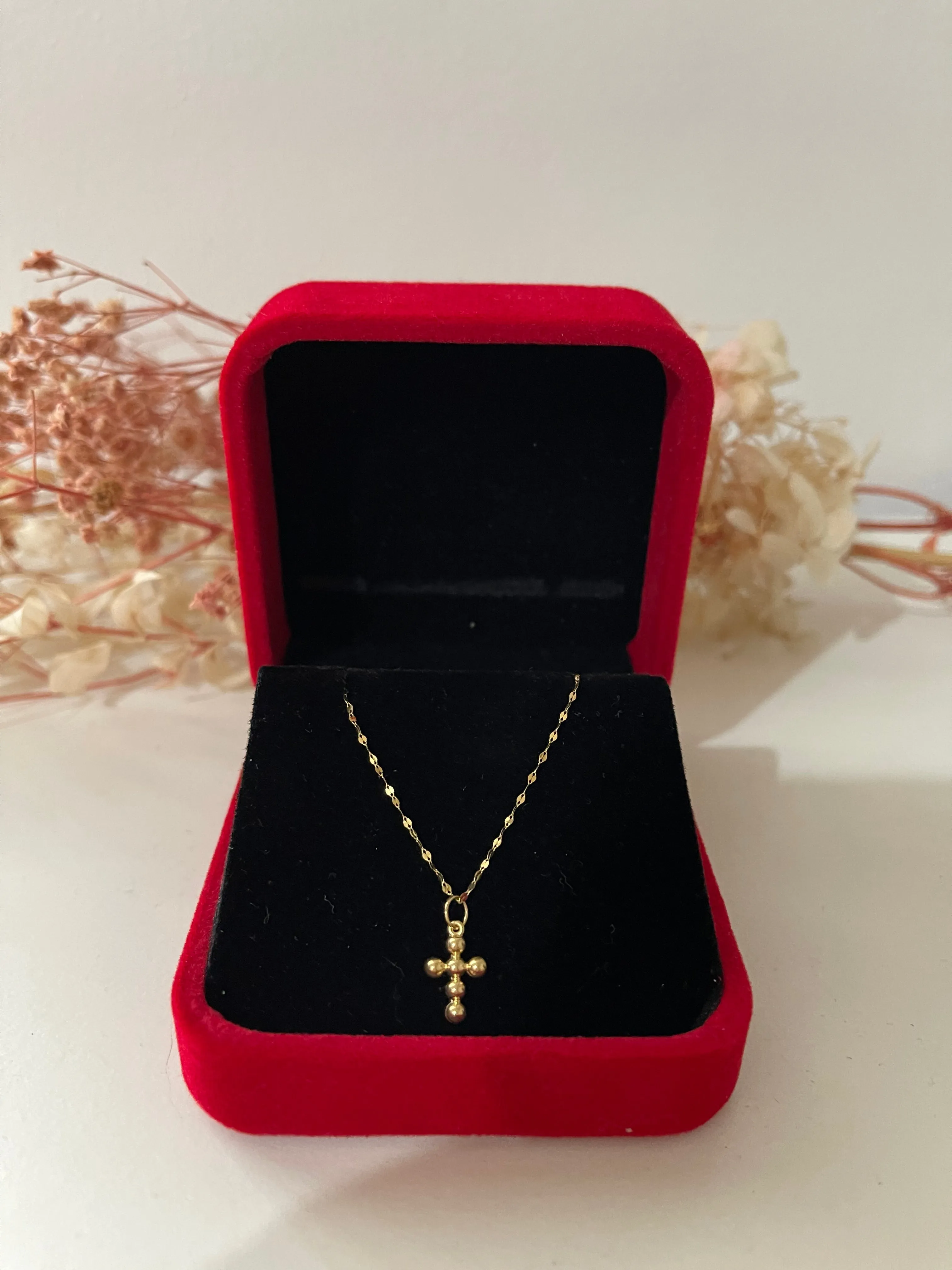 #GOLD2024 | 18K Golden Bubble Cross Necklace Dancing Chain 18”