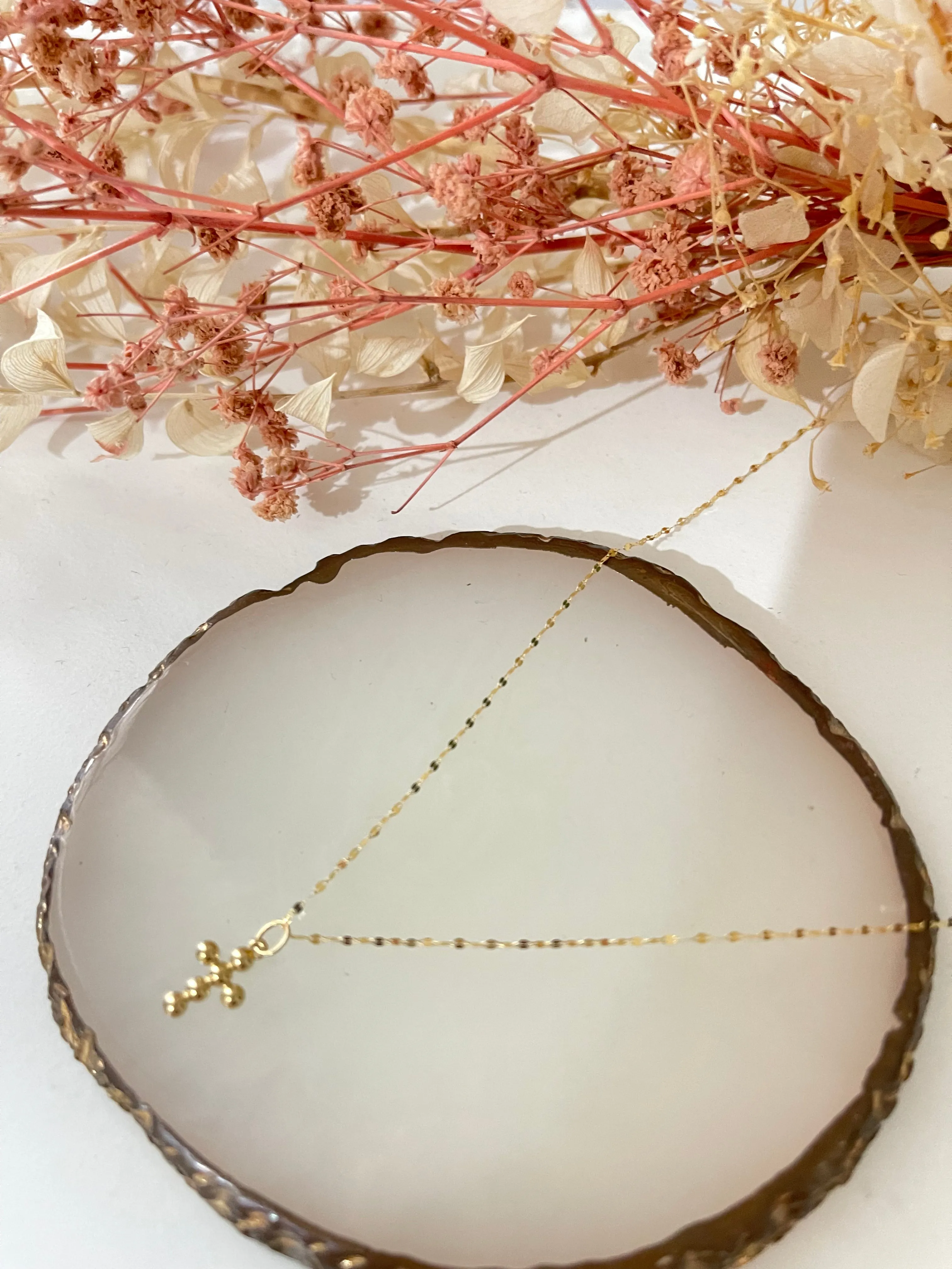 #GOLD2024 | 18K Golden Bubble Cross Necklace Dancing Chain 18”