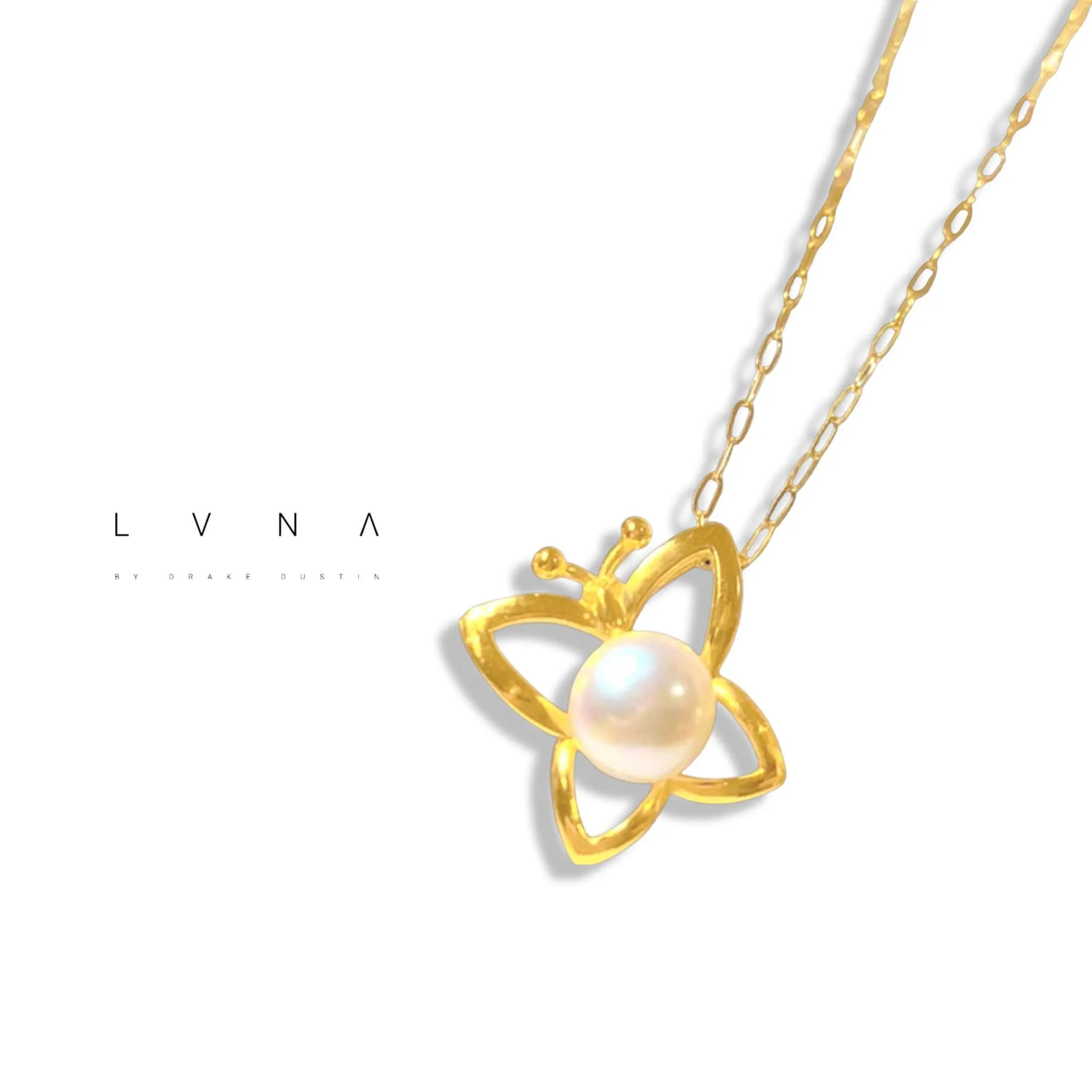 #GOLD2024 | 18K Golden Butterfly Pearl Necklace Paperclip Chain 18”