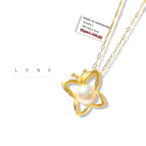 #GOLD2024 | 18K Golden Butterfly Pearl Necklace Paperclip Chain 18”