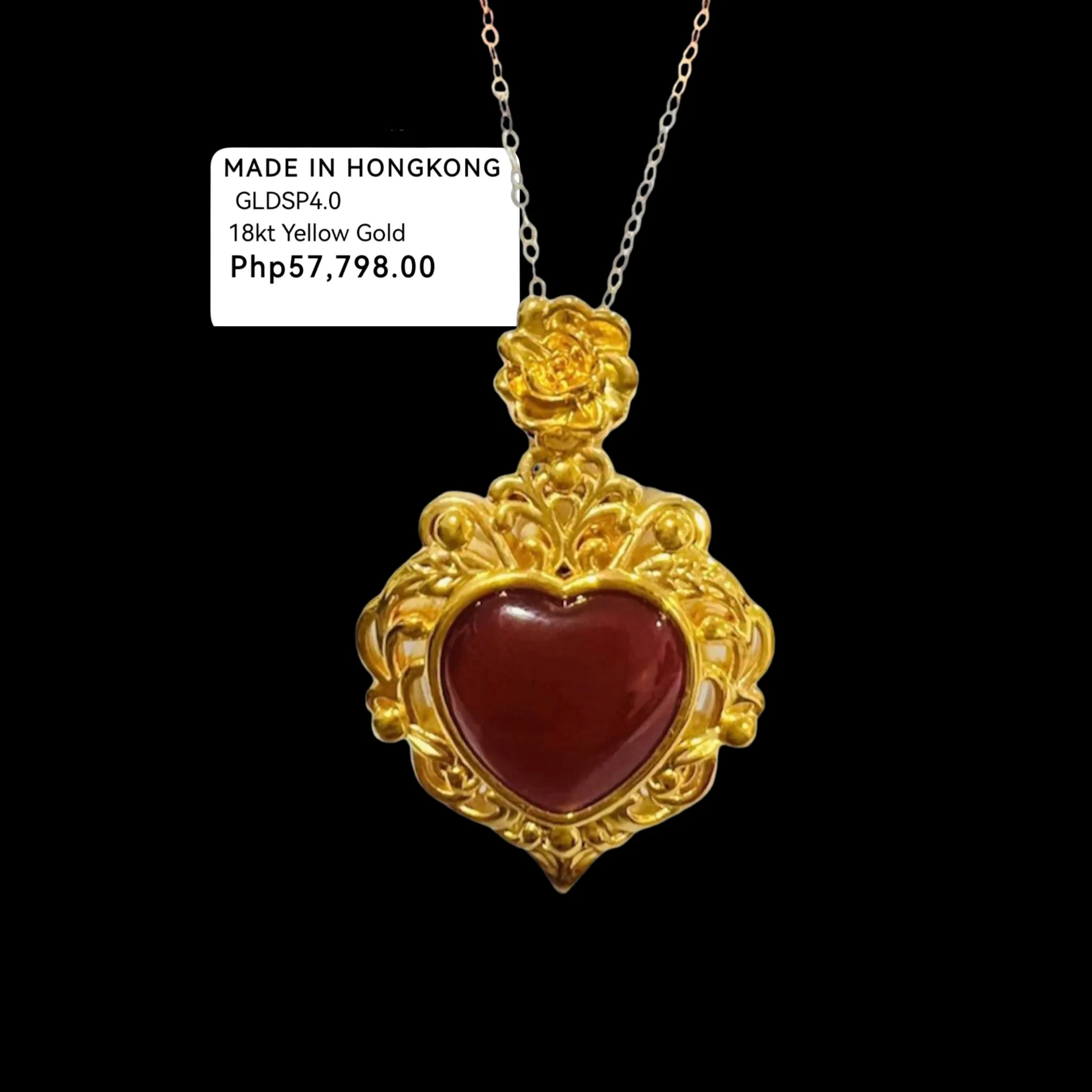 #GOLD2024 | 18K Golden Red Carnelian Heart Necklace Classic Chain 18”