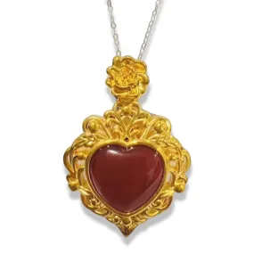 #GOLD2024 | 18K Golden Red Carnelian Heart Necklace Classic Chain 18”