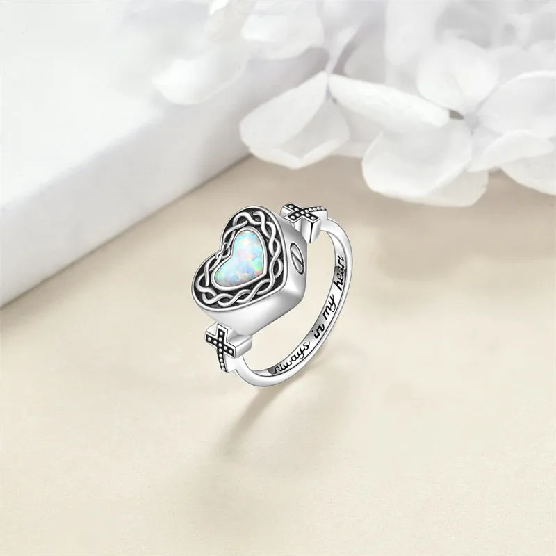 Heart Urn Rings for Ashes Celtic Knot Cross Rings Cremation Memorial Ring Keepsake Jewelry for Women for Human Ashes